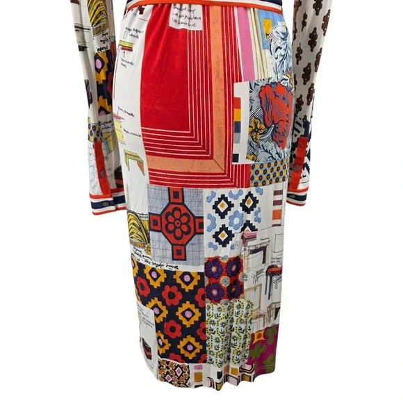 Tory Burch Womens L Silk Blend Laurence Scrapbook Belted Shirtdress - Picture 6 of 16